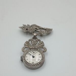 Winton Marcasite Stamped Sterling Brooch/Lapel Watch Working Late 1940/50 s Era